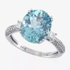 Effy Final Call Womens Genuine Blue Aquamarine & 1/10 Ct. T.w. Natural Diamond 14k White Gold Oval Cocktail Ring In Blue