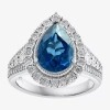 Effy Final Call Womens Genuine Blue Topaz & 1/3 Ct. T.w. Genuine Diamond 14k White Gold Cocktail Ring In Blue