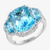 Effy Final Call Womens Genuine Blue Topaz & 1/5 Ct. T.w. Genuine Diamond 14k White Gold Cocktail Ring In Blue