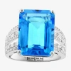 Effy Final Call Womens Genuine Blue Topaz & 3/8 Ct. T.w. Natural Diamond 14k White Gold Cocktail Ring In Blue