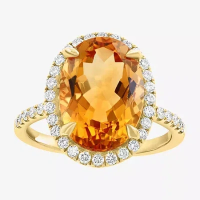 Effy Final Call Womens Genuine Orange Citrine 14k Gold Over Silver Sterling Silver Oval Halo Side Stone Cocktail Rin In Yellow