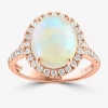 Effy Final Call Womens Genuine White Opal 14k Rose Gold Over Silver Sterling Silver Oval Halo Side Stone Cocktail Ri In Transparent
