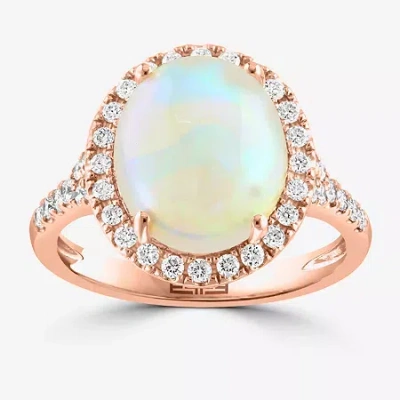 Effy Final Call Womens Genuine White Opal 14k Rose Gold Over Silver Sterling Silver Oval Halo Side Stone Cocktail Ri In Transparent