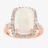 Effy Final Call Womens Genuine White Opal & 1/2 Ct. T.w. Diamond 14k Rose Gold Cushion Halo Side Stone Cocktail Ring In Gold