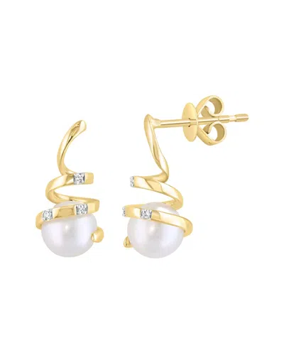 Effy Fine Jewelry 14k 0.02 Ct. Tw. Diamond & 6mm Pearl Earrings In Gold
