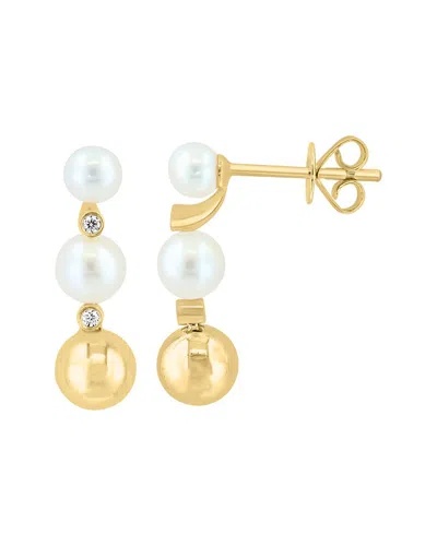 Effy Fine Jewelry 14k 0.04 Ct. Tw. Diamond & 4.5,5mm Pearl Earrings In Gold