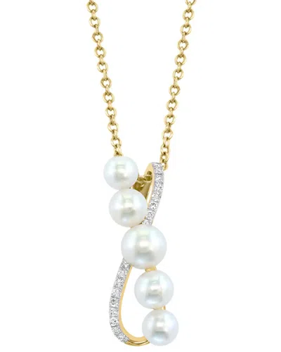 Effy Fine Jewelry 14k 0.06 Ct. Tw. Diamond & 3.5,4,5mm Pearl Necklace In Gold