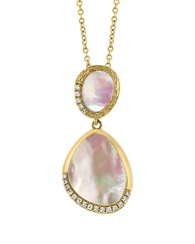 Effy Fine Jewelry 14k 0.08 Ct. Tw. Diamond & 14.0x11.0, 8.0x6.0 Mm Pearl  Necklace In Gold