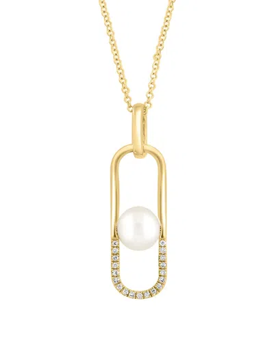 Effy Fine Jewelry 14k 0.09 Ct. Tw. Diamond & 7mm Pearl Necklace In Gold