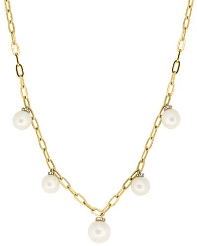 Effy Fine Jewelry 14k 0.10 Ct. Tw. Diamond & 7, 8.5mm Pearl Necklace In Gold