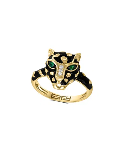 Effy Fine Jewelry 14k 0.10 Ct. Tw. Diamond & Emerald Ring In Black