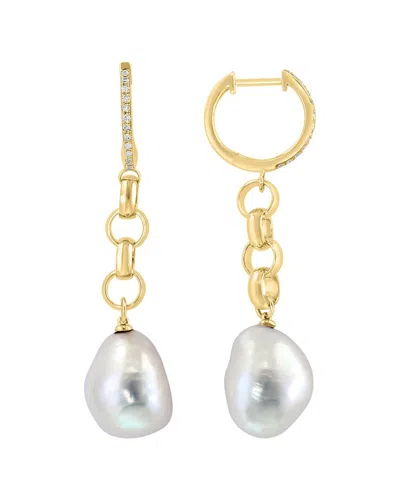 Effy Fine Jewelry 14k 0.12 Ct. Tw. Diamond & 11mm Pearl Earrings In Gold