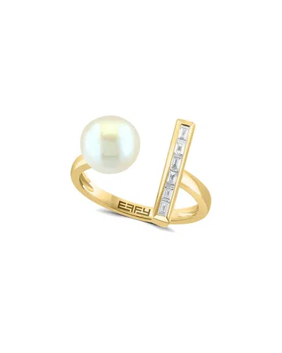 Effy Fine Jewelry 14k 0.12 Ct. Tw. Diamond & Fresh Water Pearl 7mm Pearl Ring