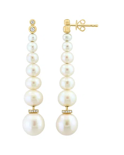 Effy Fine Jewelry 14k 0.13 Ct. Tw. Diamond & 3.5-8.5mm Pearl Earrings In Gold