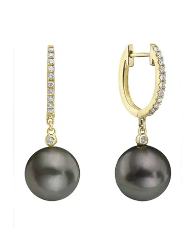 Effy Fine Jewelry 14k 0.18 Ct. Tw. 11mm Pearl Earrings In Black