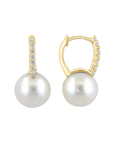 Effy Fine Jewelry 14k 0.18 Ct. Tw. Diamond & 9.5mm Pearl Earrings In Gold