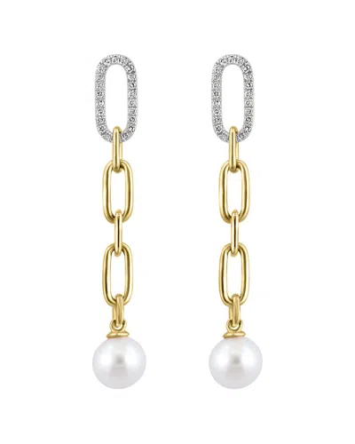 Effy Fine Jewelry 14k 0.21 Ct. Tw. Diamond & Fresh Water Pearl 7mm Pearl  Earrings