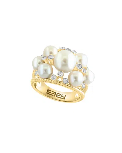 Effy Fine Jewelry 14k 0.23 Ct. Tw. Diamond & 5,5.5,8mm Pearl Ring In Gold