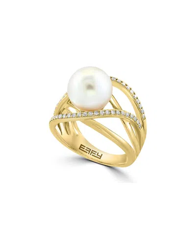 Effy Fine Jewelry 14k 0.24 Ct. Tw. Diamond & 10mm Pearl Ring In Gold