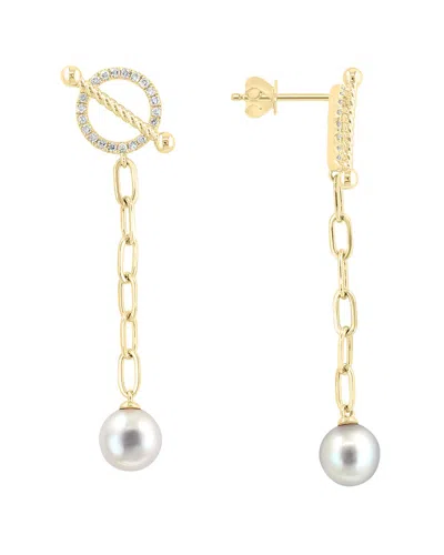 Effy Fine Jewelry 14k 0.24 Ct. Tw. Diamond & 7mm Pearl Earrings In Gold
