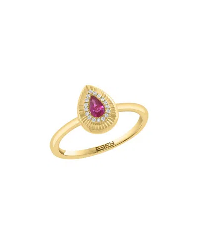 Effy Fine Jewelry 14k 0.26 Ct. Tw. Diamond & Ruby Ring In Metallic