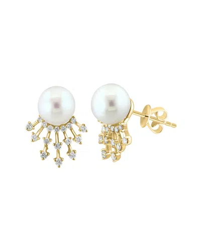 Effy Fine Jewelry 14k 0.32 Ct. Tw. Diamond & 7.5mm Pearl Earrings In Gold