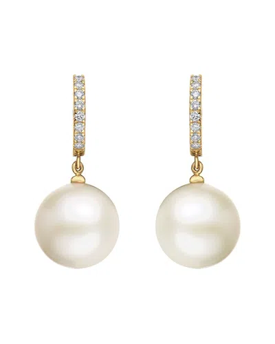 Effy Fine Jewelry 14k 0.39 Ct. Tw. Diamond & Fresh Water Pearl 15mm Pearl  Earrings