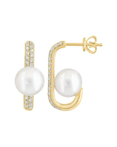 Effy Fine Jewelry 14k 0.61 Ct. Tw. Diamond & 8mm Pearl Earrings In Gold