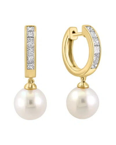 Effy Fine Jewelry 14k 0.66 Ct. Tw. Diamond &   8mm Pearl Earrings In Gold