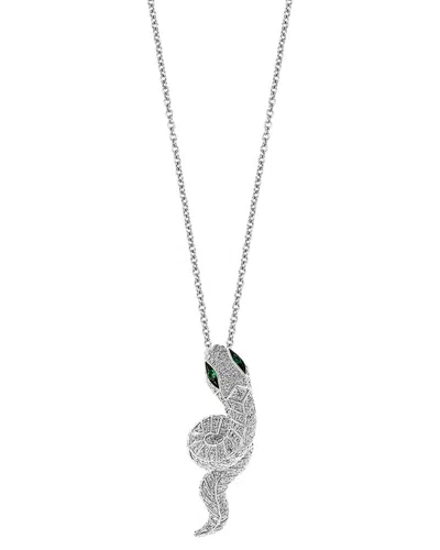 Effy Fine Jewelry 14k 0.75 Ct. Tw. Diamond & Emerald Necklace In Silver