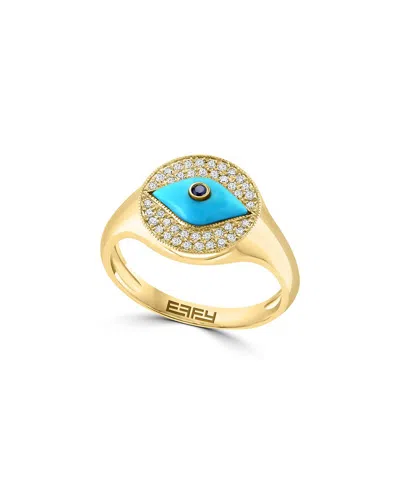 Effy Fine Jewelry 14k 0.77 Ct. Tw. Diamond & Turquoise Ring In Gold