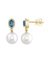 Effy Fine Jewelry 14k 0.78 Ct. Tw. Diamond & London Blue Topaz & 8mmmm Pearl  Earrings