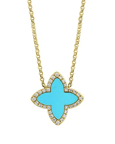 Effy Fine Jewelry 14k 1.26 Ct. Tw. Diamond & Turquoise Necklace In Blue