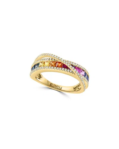 Effy Fine Jewelry 14k 1.59 Ct. Tw. Diamond & Sapphire Half-eternity Ring In Gold