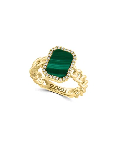 Effy Fine Jewelry 14k 1.80 Ct. Tw. Diamond & Malachite Ring In Green