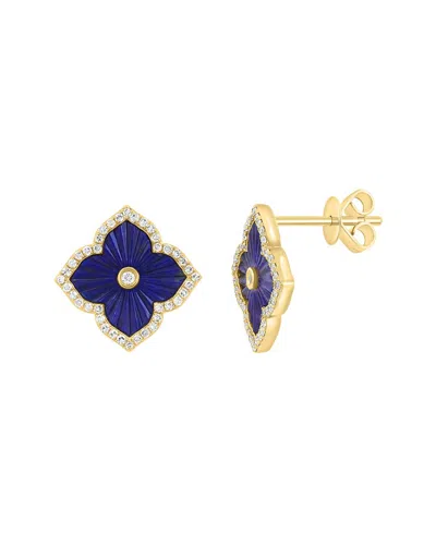 Effy Fine Jewelry 14k 2.25 Ct. Tw. Diamond & Lapis Lazuli Earrings In Blue