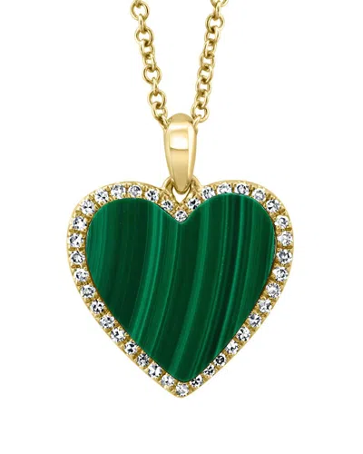 Effy Fine Jewelry 14k 2.28 Ct. Tw. Diamond & Malachite Necklace In Brown