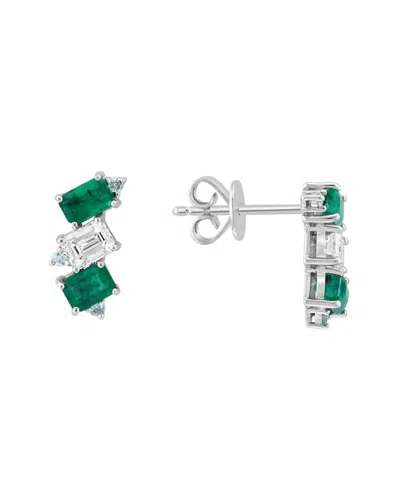 Effy Fine Jewelry 14k 2.65 Ct. Tw. Diamond & Emerald, White Sapphire Earrings In Silver