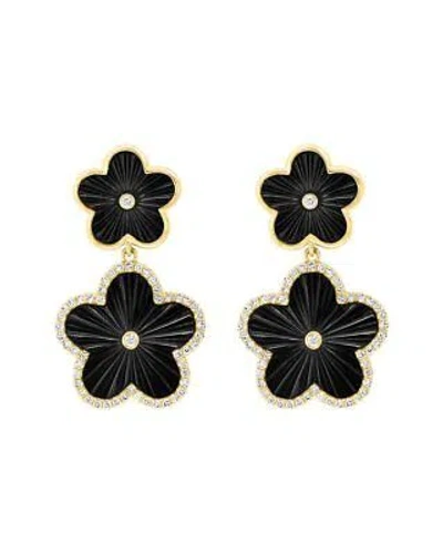 Pre-owned Effy Fine Jewelry 14k 3.59 Ct. Tw. Diamond & Onyx Earrings Women's In Black