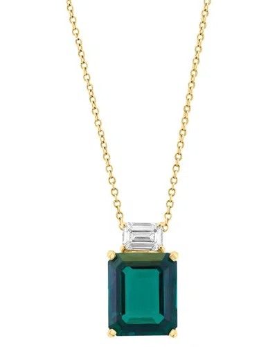 Effy Fine Jewelry 14k 5.34 Ct. Tw. Lab-grown Diamond & Lab-grown Emerald  Necklace In Green