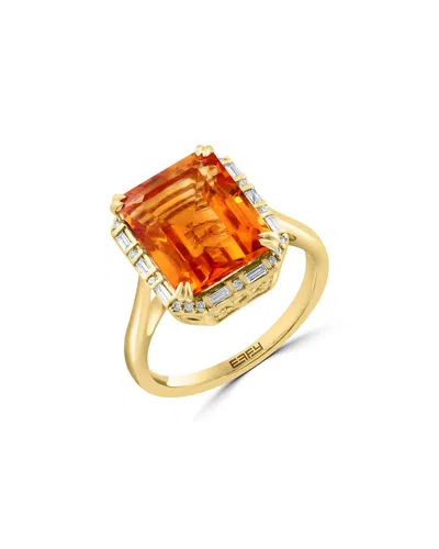 Effy Fine Jewelry 14k 6.14 Ct. Tw. Diamond & Citrine Ring In Orange