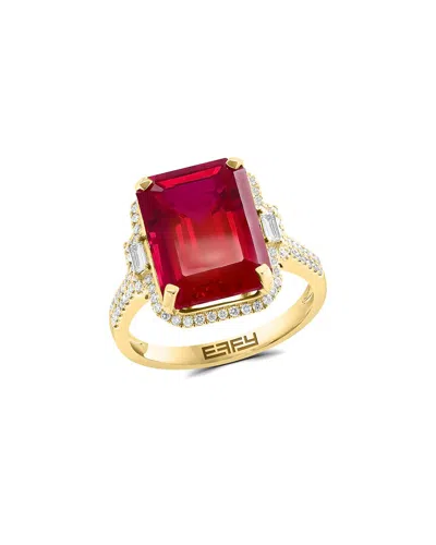 Effy Fine Jewelry 14k 7.20 Ct. Tw. Lab-grown Diamond & Lab-grown Lab Emerald Ring In Gold