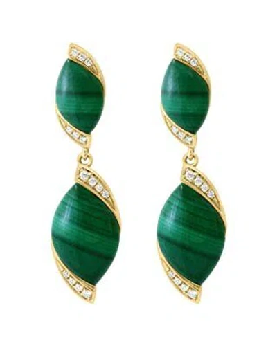 Pre-owned Effy Fine Jewelry 14k 8.08 Ct. Tw. Diamond & Malachite Earrings Women's In Green