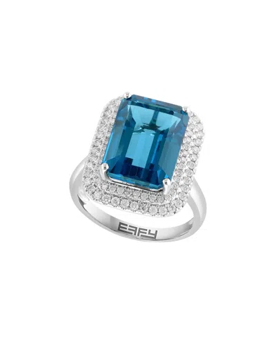 Effy Fine Jewelry 14k 9.21 Ct. Tw. Diamond &  London Blue Topaz  Ring In Metallic