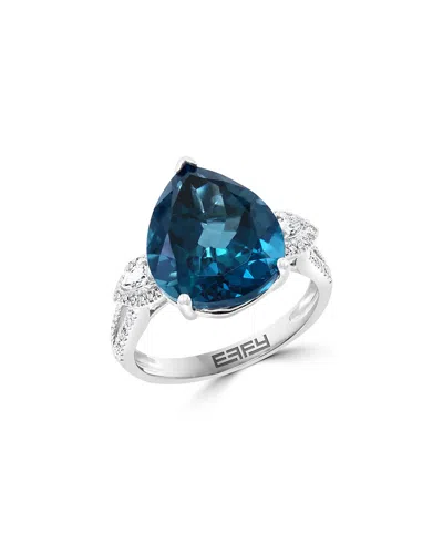 Effy Fine Jewelry 14k 9.38 Ct. Tw. Diamond & London Blue Topaz Ring In Metallic