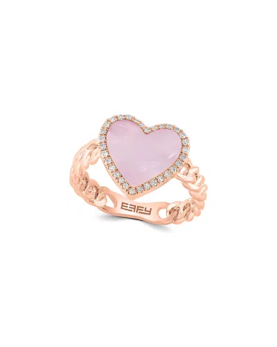 Effy Fine Jewelry 14k Rose Gold 0.11 Ct. Tw. Diamond & 10mm Pearl Ring