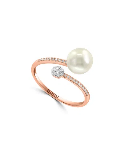 Effy Fine Jewelry 14k Rose Gold 0.13 Ct. Tw. Diamond & 7.5mm Pearl Ring