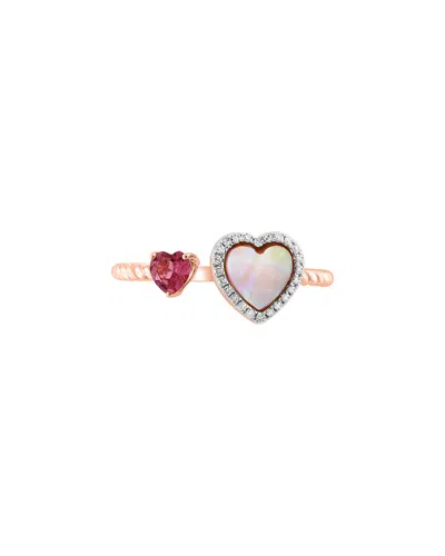Effy Fine Jewelry 14k Rose Gold 0.29 Ct. Tw. Diamond & Pink Tourmaline & 6mm  Pearl Ring