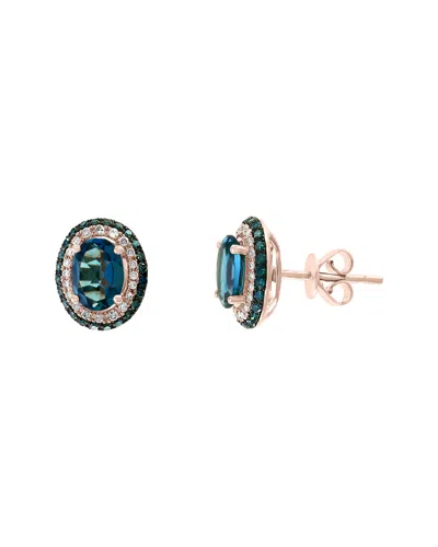 Effy Fine Jewelry 14k Rose Gold 2.54 Ct. Tw. Diamond & London Blue Topaz  Earrings In Multi