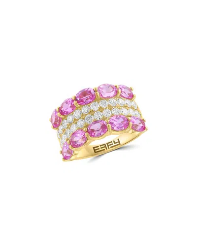 Effy Fine Jewelry Gold Over Silver 5.18 Ct. Tw. Lab-grown Diamond & Lab-grown  Lab Pink Sapphire Rin